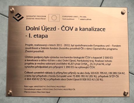 realizace - Úředně informační tabule publicity Evropské únie Dolní Újezd – ČOV a kanalizace – 1. etapa